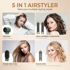 5 in 1 Blow Dryer Brush, Upgrade Hair Dryer Brush Set Negative Ion Air Styler Curling Wrap Air Curler, Hot Air Brush Curling Iron Hair Styling Tools As A Gift for Straight/Curl/Dry/Smooth
