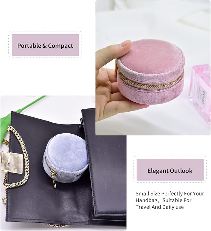 TAIMY Small Jewelry Travel Case, Round Mini Travel Jewelry Box - Image 5