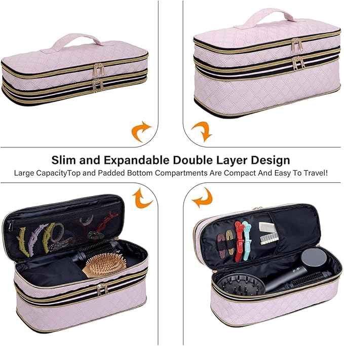 Hair Dryer Travel Carrying Case, Curling Iron Storage Bag, Slim Expandable Handheld Dual-Layer Travel Storage Bag for Dryer/Hair Tool Organizer/Style Organizer