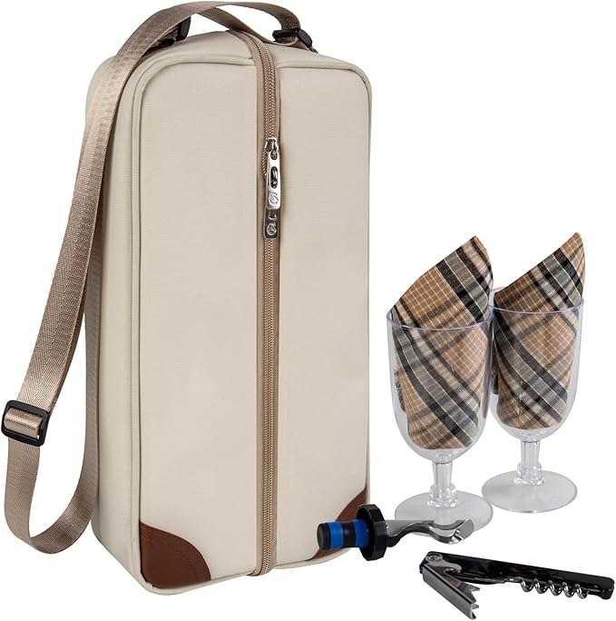 ALLCAMP Wine Tote Bag with Cooler Compartment，Picnic Set Carrying Two Sets of - Image 4