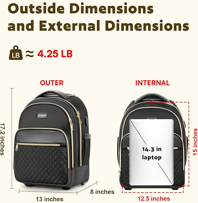 Small Rolling Backpack for Women, Lightweight Travel Backpack - Image 3