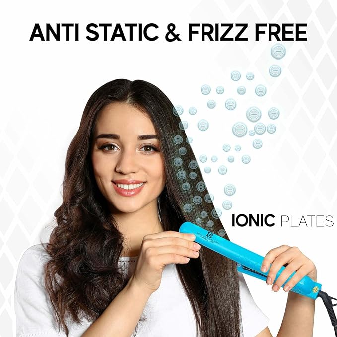 Brilliance New York - 1.25 Inch Diamond Ceramic Flat Iron - Frizz-Free and Anti-Static Ionic Plates - Dual Voltage Flat Iron for Travel