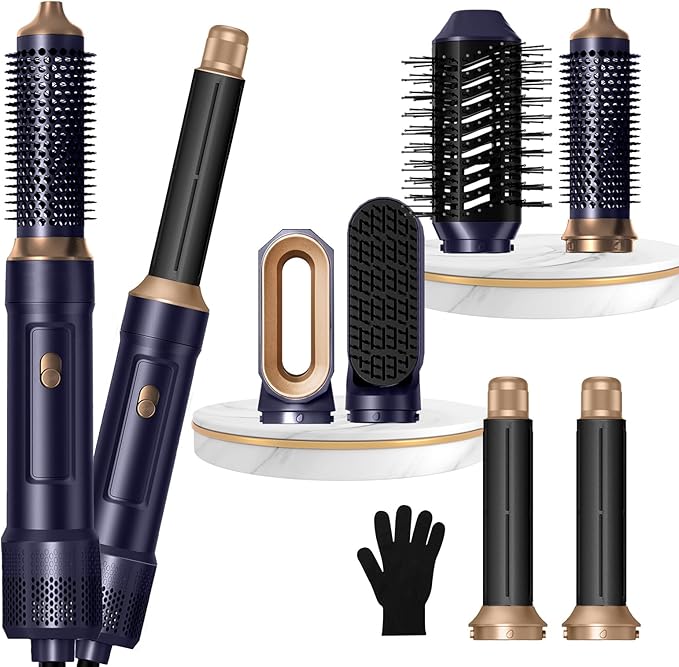 6 in ONE Blow Dryer Brush, Curling Wand Hair Styling Tools Set, Ionic Hot Air Hair Dryer, Massage Oval Hair Dryer, Left&Right Hair Curlers 100-120V