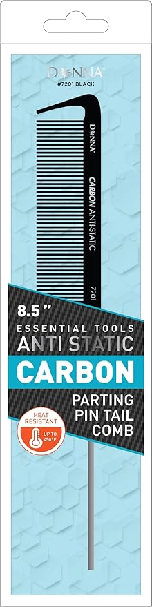 DONNA Carbon Parting Pintail Comb – 8.5″ Anti-Static Heat-Resistant Hair Styling Comb for Sectioning, Braids & Precision Parting – Professional Grade – Black