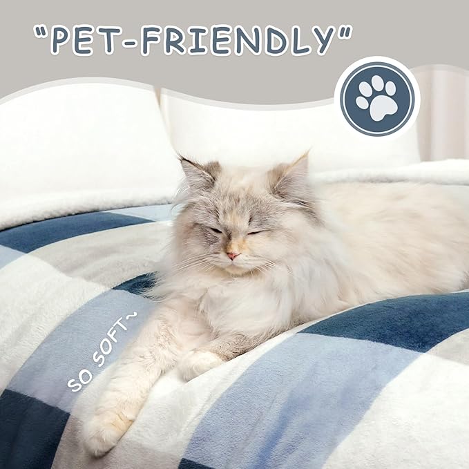 PU MEI Sherpa Fleece Throw Blanket 60" x 80" Reversible Plush Fluffy Large Big - Image 5
