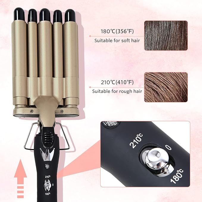 5 Barrel Curling Iron Wand 0.6 Inch Hair Crimper Waver Portable Two Temperature Setting Ceramic Hair Curler Curling Iron