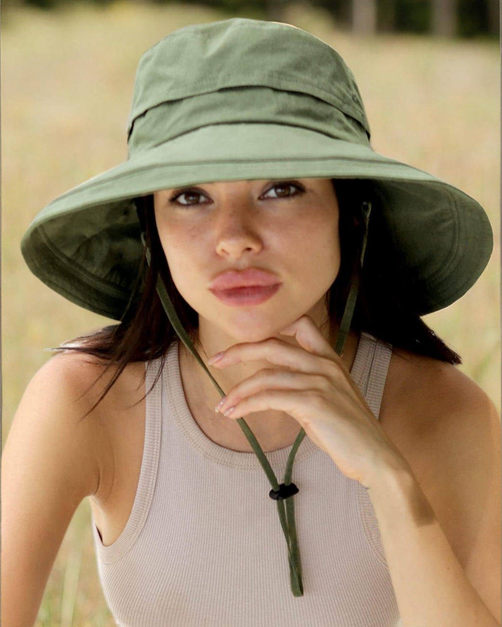 Sun Hats for Women Gardening Hat Wide Brim Ponytail Beach Sun Protection Breathable Cotton Summer Hat with Fold (Medium-Large / Green)