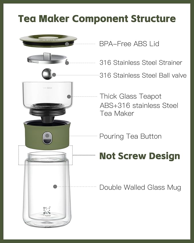 ZENS Modern Glass Infuser Teapot, Smart One Touch Tea Maker - Image 7