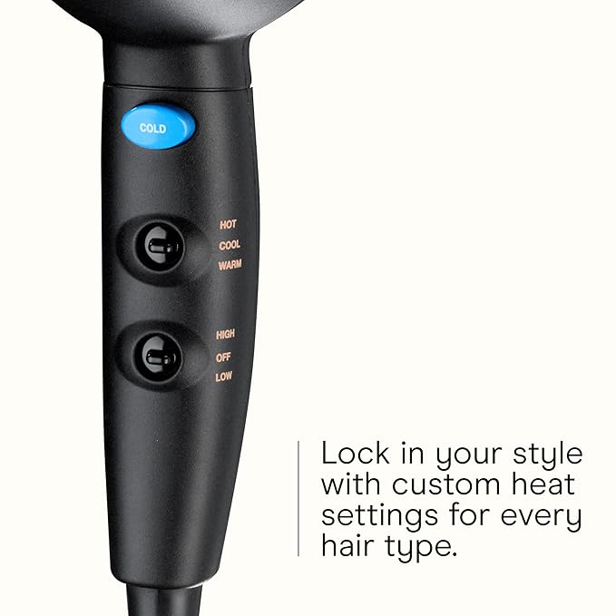INFINITI PRO CONAIR Travel Hair Dryer, 1600W Mighty Mini Compact Blow Dryer with Concentrator Attachment, Lightweight Professional AC Motor for Fast Drying, 3 Heat & 2 Speed Settings, Black