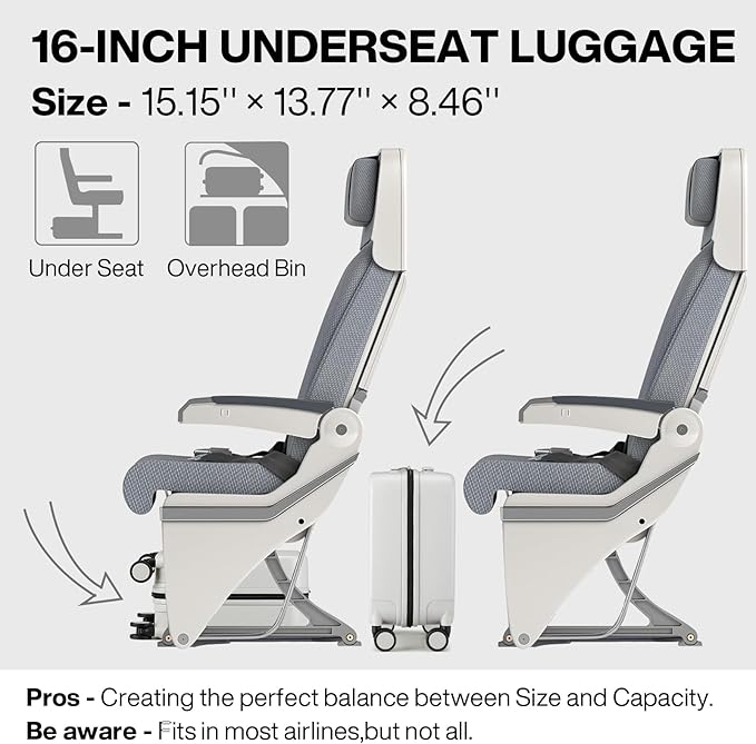 mixi Underseat Carry on Luggage 16 Inch Hardshell PC Suitcase - Image 3