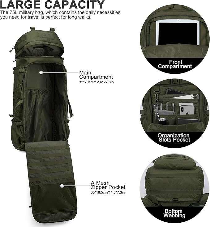 Mardingtop 75L Molle Hiking Internal Frame Backpacks - Image 4