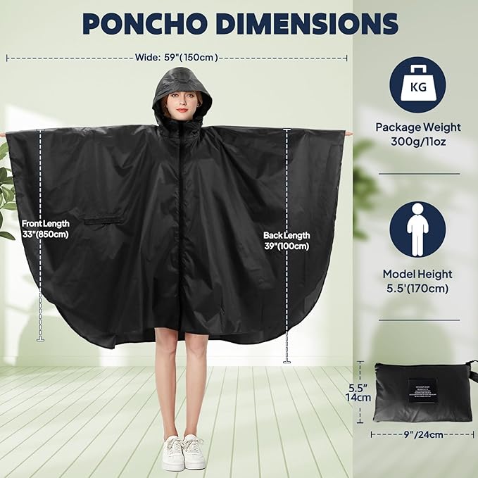 ANYOO Waterproof Rain Poncho Lightweight Reusable Hiking Hooded Coat Jacket - Image 5