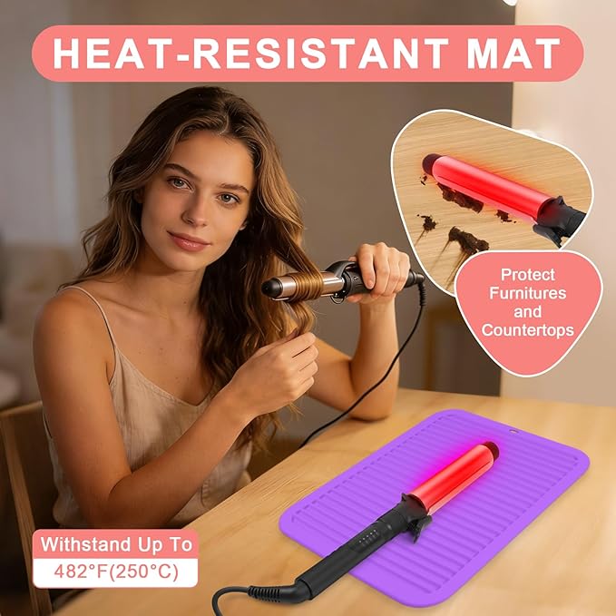 Oversize Silicone Heat Resistant Mat, Professional Hot Hair Tools Mat for Curling Iron, Flat Iron, Hair Straightener, Portable Hot Pad Cover with Velcro for Travel Home Salon(14.2" x 11.0")