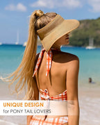 FURTALK Sun Hats for Women Wide Brim Beach Hat Straw Visor Ponytail Summer UV - Image 8