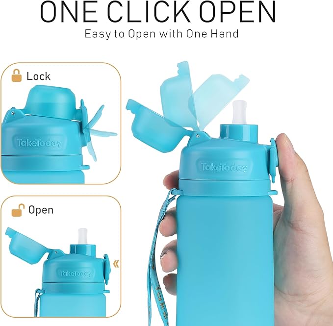 TakeToday Collapsible Water Bottles 20oz, Leak Proof, Foldable Silicone Travel - Image 7