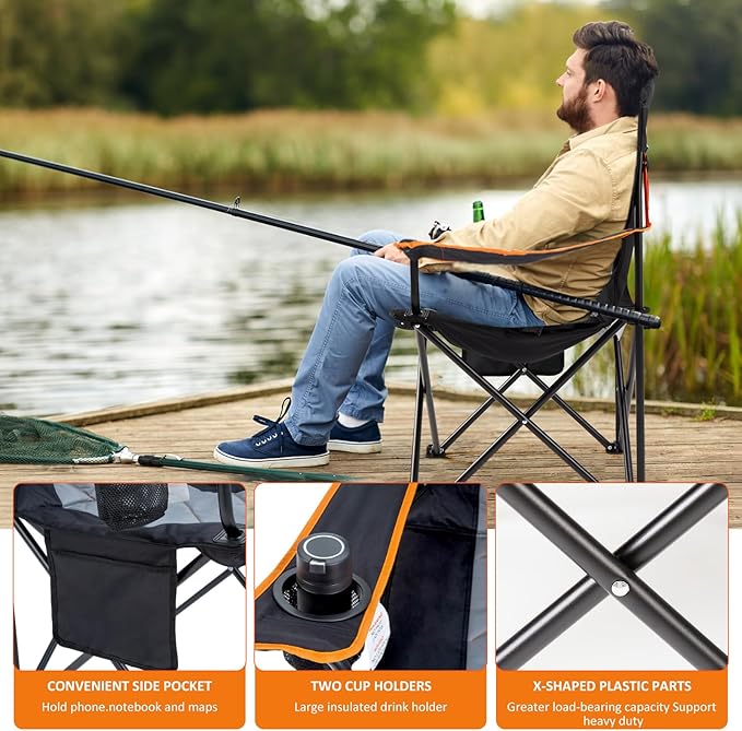 EMERIT 2 Pack Oversized Padded Camping Chair, 350LB Heavy Duty Quad Fold Chair - Image 4