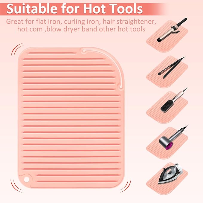 Quccefods Heat Resistant Mat Large Silicone Hot Hair Tools Holder for Curling Irons Flat Iron Hair Straightener Mat Portable Vanity Pad
