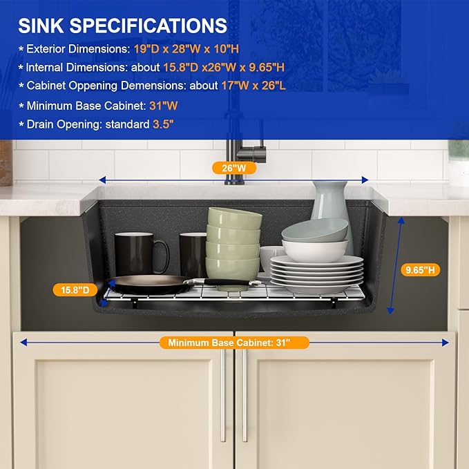 Dcolora 28 Inch Matte Black Undermount Kitchen Sink Single Bowl Modern Sink - Image 4
