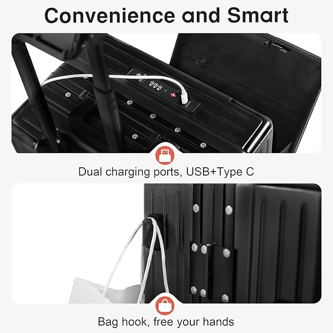 Carry On Luggage 20 Inch, Aluminum Frame Zipperless Luggage, ABS+PC Hard Shell - Image 6
