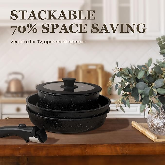 KIKCOIN Pots and Pans Set, 27 Pack Nonstick Cookware Set Detachable Handle - Image 6