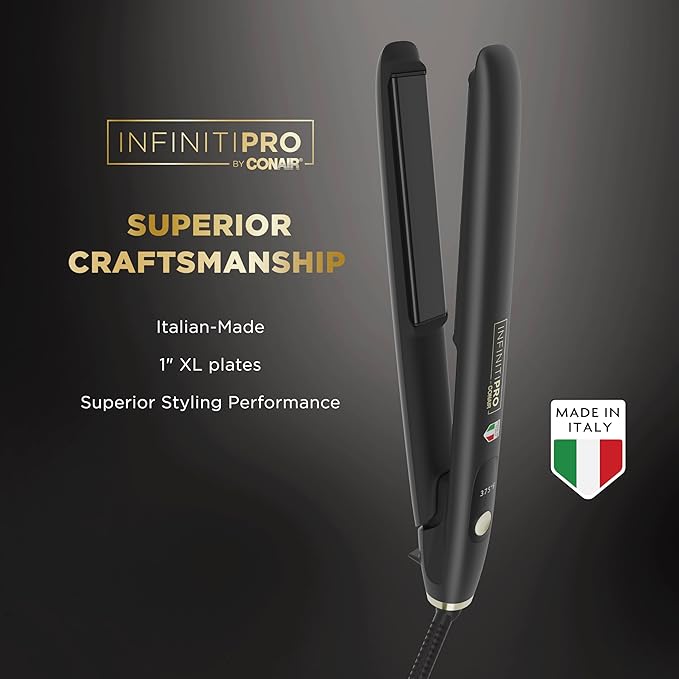 INFINITIPRO by CONAIR ArteBella 1-inch Flat Iron |Hair Straightener with Extra Long Plates | Italian Performance for Ultra-Fast, Flawless Styling