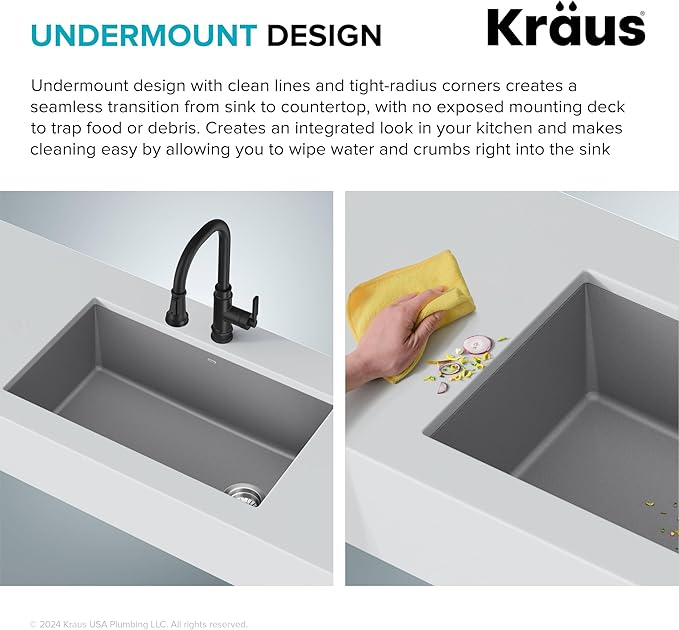 KRAUS Forteza 32-inch Undermount Single Bowl Granite Kitchen Sink in Grey - Image 4