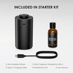 Waterless Essential Oil Diffuser Starter Kit with 30mL Hotel Scent Fragrance Oil Inspired by Ritz-C., Battery Operated Premium Portable Mini Scent Air Machine for Home Car Office, Black ANX