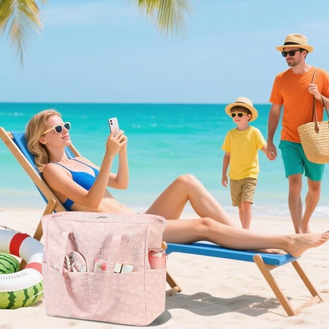 LEDAOU Large Beach Tote Bag Women Waterproof Sandproof Zipper Beach Tote Bag - Image 5
