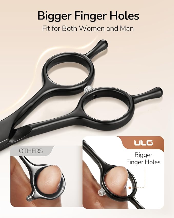 ULG 6.5" Professional Texturizing & Thinning Shears with Haircut Comb, Ultra Sharp Japanese Stainless Steel, Ambidextrous Ergonomic Handle for Barbers, Stylists, Salon & Home Use, Black