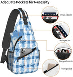SUPLUCHOM Sling Bag Blue Bows Check Hiking Daypack Crossbody Shoulder Backpack - Image 4