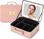 Makeup Bag with LED Mirror & Magnifier, Large Cosmetic Organizer Travel Makeup by Unknown