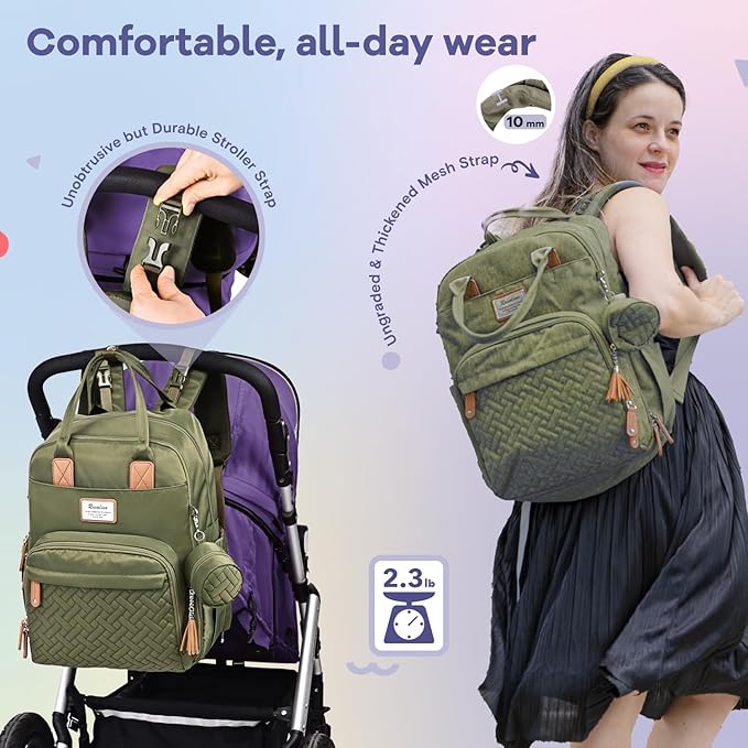RUVALINO Diaper Bag Backpack, Large Capacity, Waterproof, Olive Green - Image 6