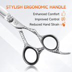 Fenice Peak Straight Hair Cutting Scissors 6.0'' Barber Haircut Shears with Sharp Razor Edge 440C Hair Scissors with Engraving Handle for Salon and Home User