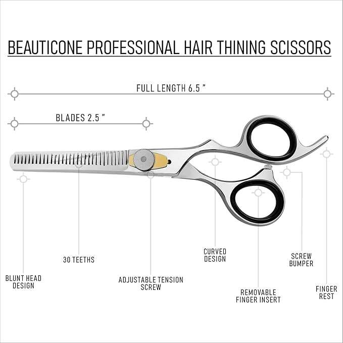 BEAUTICONE Thinning Shears for Hair Cutting, Professional Barber Hair Scissors, texturizing shears for Women/Men Trimming, Salon, Hair Layering scissor, Stainless Steel