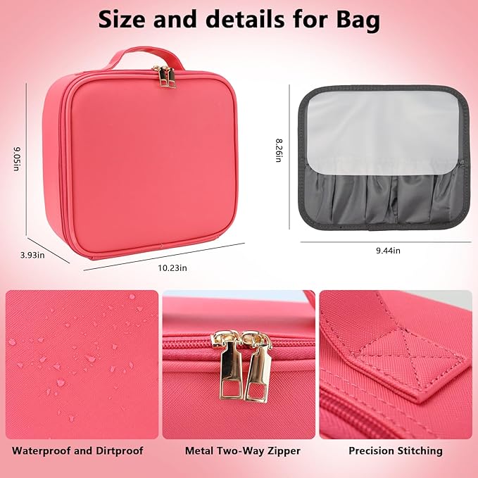 Travel Makeup Bag with LED Mirror Travel Makeup Organizer with 3 Lighted - Image 5