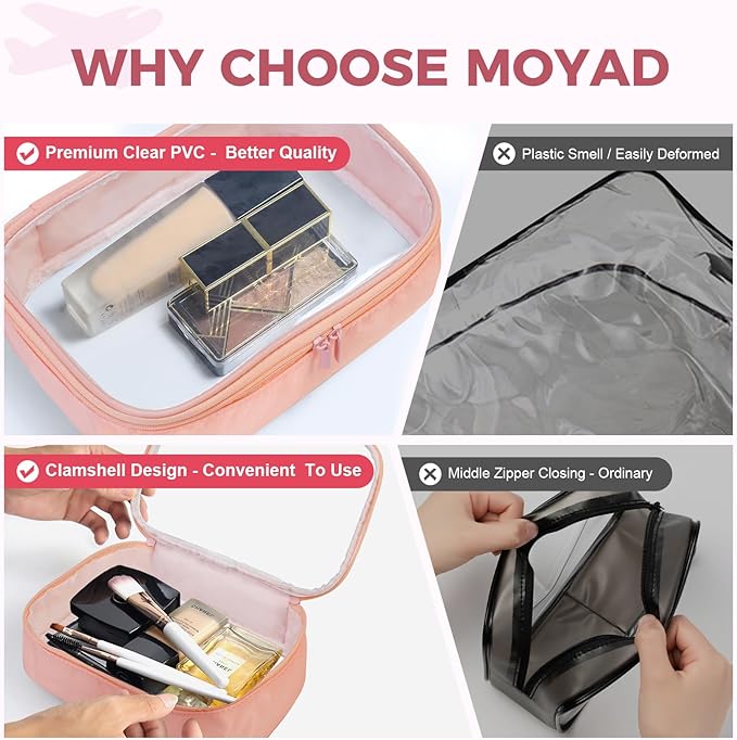 Moyad TSA Approved Clear Toiletry Bag, 3 Pack Quart Size 3-1-1 Liquids Pouch - Image 5