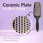 Curved Vented for Blow Drying - Boar Bristle Brush (Medium) with Comfortable Handle - Soft Bristle Brush for Thick and Fine Hair - Natural Boar Bristles for Women, Men & Kids - Grey