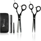Professional Hair Cutting Scissors Kit, Sharp Fine Blades, Premium Stainless Steel Hairdressing Shears, Haircut Beard Trimming Grooming Set for Barber Salon Home Men Women Pets (Black-Silver)