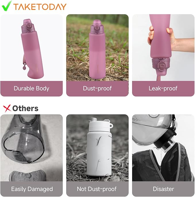TakeToday Collapsible Water Bottles 32oz, Foldable Travel Water Bottle - Image 2