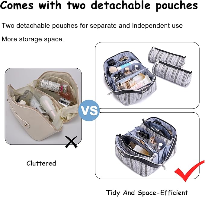 Travel Makeup Bag for Women: Large Capacity Open Flat Make up Bag Set of 3 - Image 8