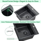 Kitchen Sink, 17 x 19 Inch Drop in Bar Sink Gunmetal Black Stainless Steel - Image 5