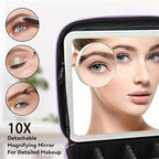 Travel Makeup Bag with LED Mirror and 10x magnifying glass with 3 Lighted - Image 2