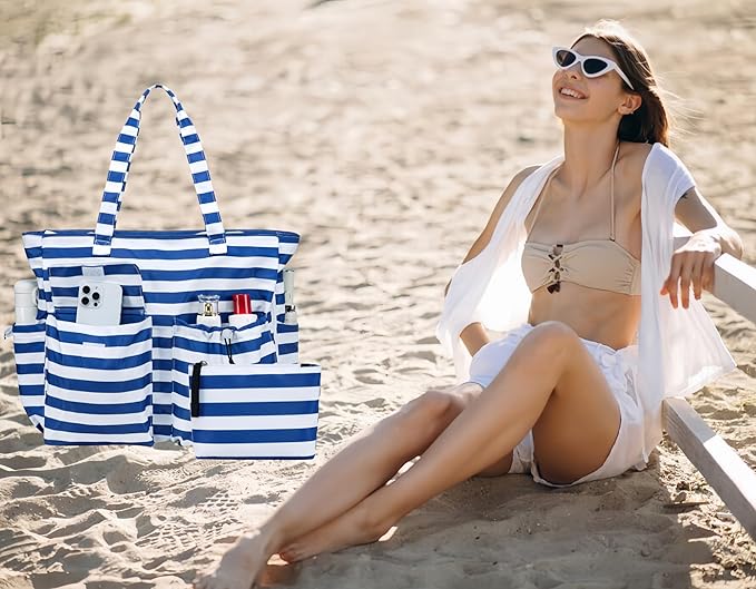 LEDAOU Large Beach Tote Bag Women Waterproof Sandproof Zipper Beach Tote Bag - Image 6