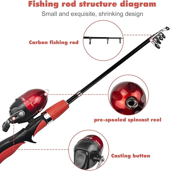 Urban Deco Kids Fishing Pole Set Portable Telescopic Kids Fishing Rod and Reel - Image 2