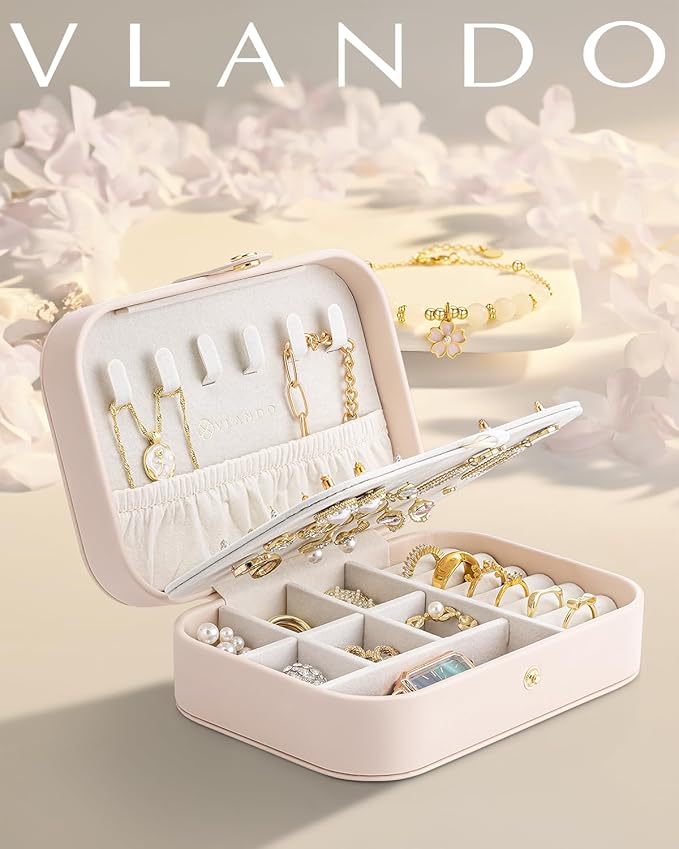 Vlando Travel Jewelry Case, PU Leather Travel Jewelry Box - Image 2