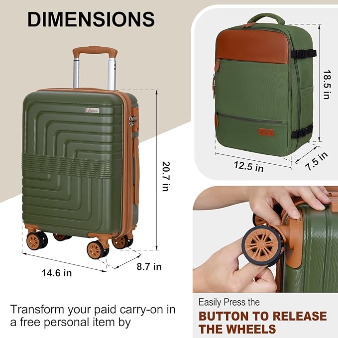Romswi Luggage Sets 2 Piece, Expandable Carry On Luggage 20In - Image 9