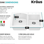 KRAUS Forteza 33-inch Granite Drop In/Undermount 60/40 Double Bowl White - Image 5