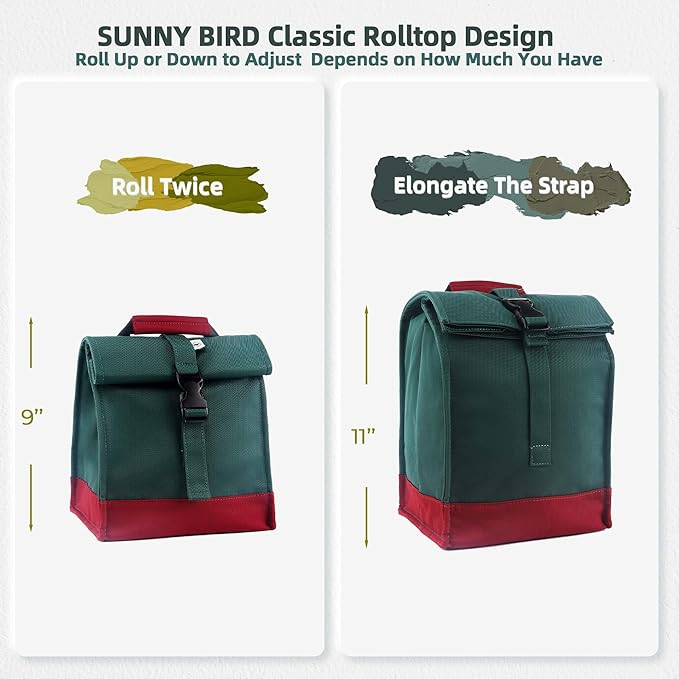 SUNNY BIRD Insulated Lunch Bag Rolltop Lunch Box Tote Lunchbox Bag - Image 3