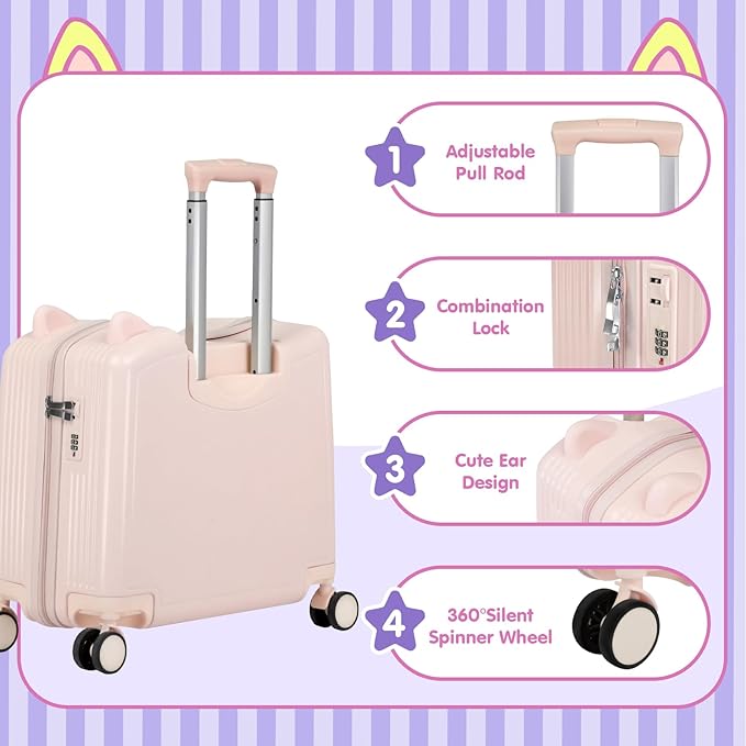 20" Ride-On Travel Suitcase for Kids, Cute Ear Toddler Carry on Luggage - Image 3