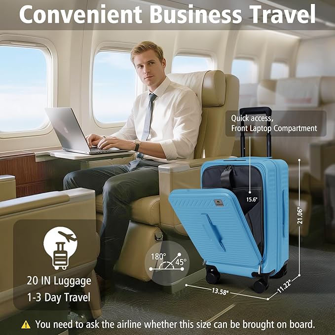 20 Inch Luggage with Spinner Wheels, Expandable Front Opening Suitcase 100% PC - Image 2